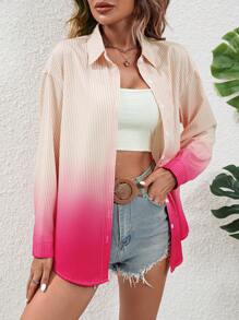 SHEIN Essnce Áo sơ mi nữ Nút phía trước Ombre Sọc Giải trí - Nhiều màu - Xem 2