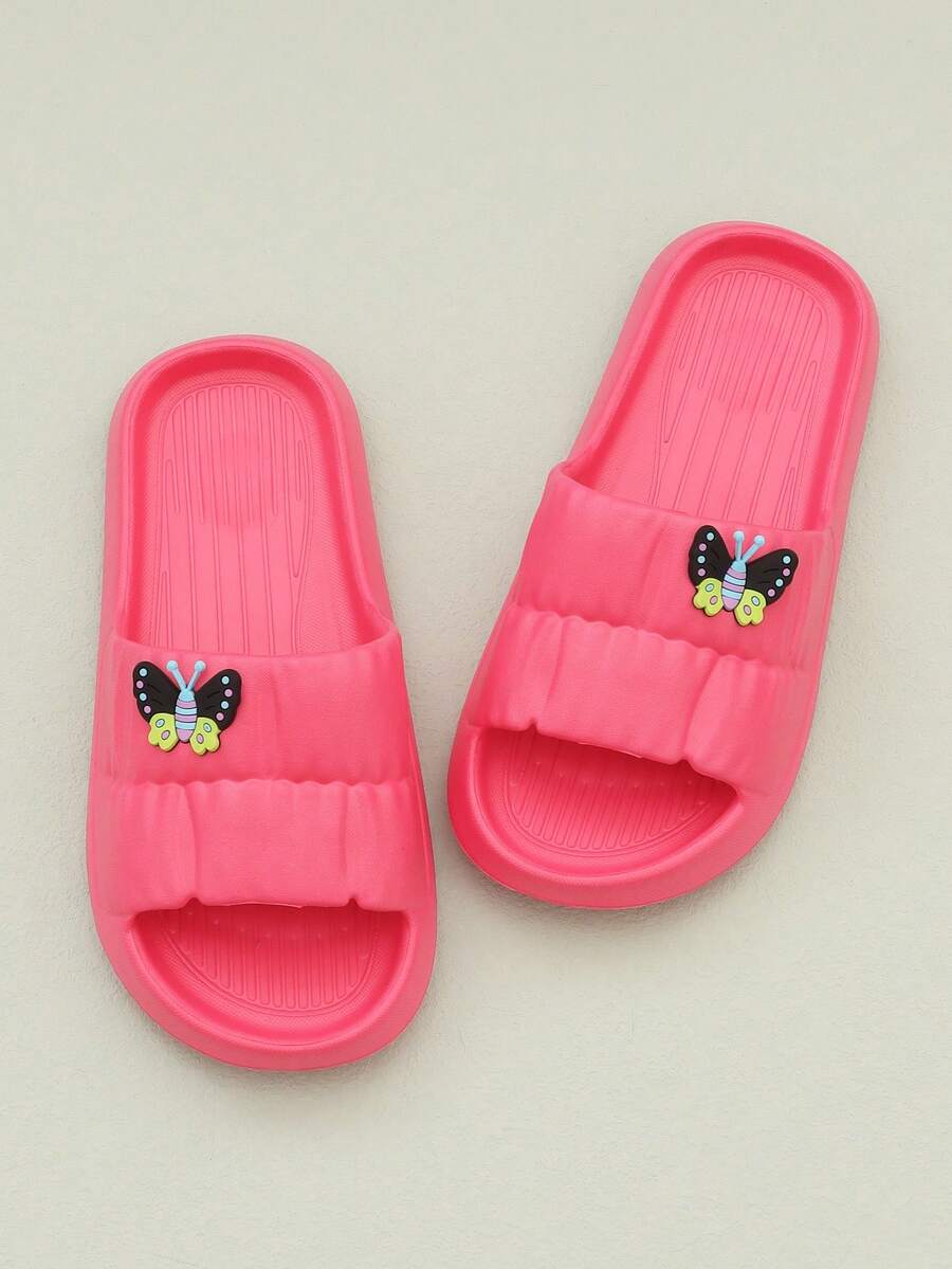 Women Butterfly Decor Single Band Slides, EVA Fashion Slides - Hot Pink - View 1