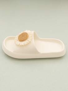 Women Flower Decor Single Band Slides, EVA Fashion Slides - Beige - View 6