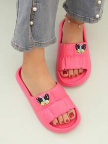 Women Butterfly Decor Single Band Slides, EVA Fashion Slides - Hot Pink - View 2