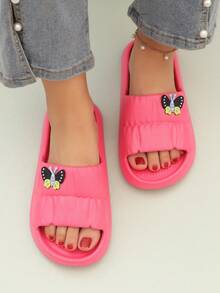 Women Butterfly Decor Single Band Slides, EVA Fashion Slides - Hot Pink - View 5