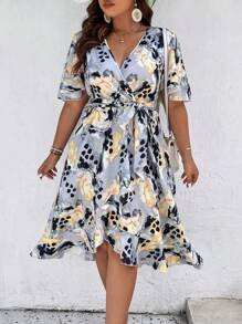 SHEIN Holidaya Đầm Plus Size Thắt lưng Viên lá sen Trọn gói Cà vạt nhuộm Giải trí - Nhiều màu - Xem 3