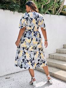 SHEIN Holidaya Đầm Plus Size Thắt lưng Viên lá sen Trọn gói Cà vạt nhuộm Giải trí - Nhiều màu - Xem 2