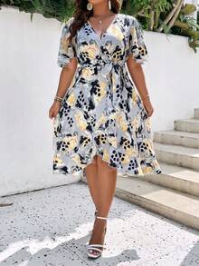 SHEIN Holidaya Đầm Plus Size Thắt lưng Viên lá sen Trọn gói Cà vạt nhuộm Giải trí - Nhiều màu - Xem 4