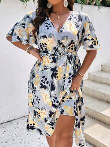 SHEIN Holidaya Đầm Plus Size Thắt lưng Viên lá sen Trọn gói Cà vạt nhuộm Giải trí - Nhiều màu - Xem 6