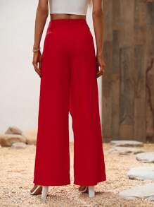 SHEIN Privé Pantalones unicolor con cordón lateral cruzado - Rojo - Ver 2