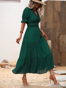 SHEIN Clasi 素色荷葉袖荷葉邊洋裝 - 綠色 - 查看 4