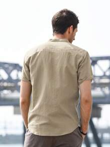 Men Solid Half Button Shirt - Khaki - View 2