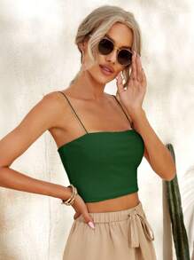 EURMUSE 素色吊帶短上衣 - 綠色 - 查看 1
