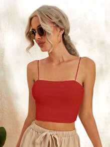 Cottnline Solid Crop Cami Top - Burgundy - View 5