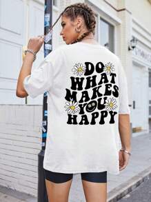SHEIN EZwear Slogan Graphic Drop Shoulder Oversized Tee - White - View 2