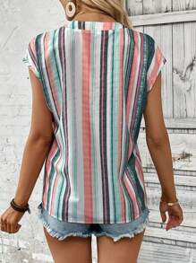 SHEIN LUNE Striped Print Batwing Sleeve Blouse - Multicolor - View 2