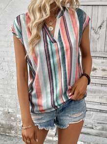 SHEIN LUNE Striped Print Batwing Sleeve Blouse - Multicolor - View 6