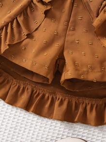 Toddler Girls Ruffle Trim Belted Shorts - Brown - View 3