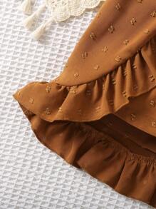 Toddler Girls Ruffle Trim Belted Shorts - Brown - View 5