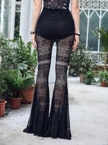 ROMWE Goth Quần nữ Tương phản ren cắt Hình học Gợi cảm - màu đen - Xem 4