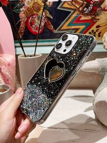 Ốp điện thoại gương trang trí trái tim - màu đen - Xem 4