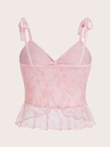 ROMWE Kawaii 对比色蕾丝系肩吊带背心，学校 - 淺粉色 - 查看 2