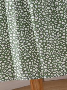 SHEIN Girls Ditsy Floral Print Ruffle Trim Contrast Lace Dress - White - View 5