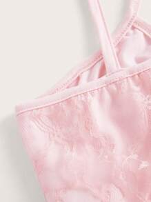 ROMWE Kawaii 对比色蕾丝系肩吊带背心，学校 - 淺粉色 - 查看 4