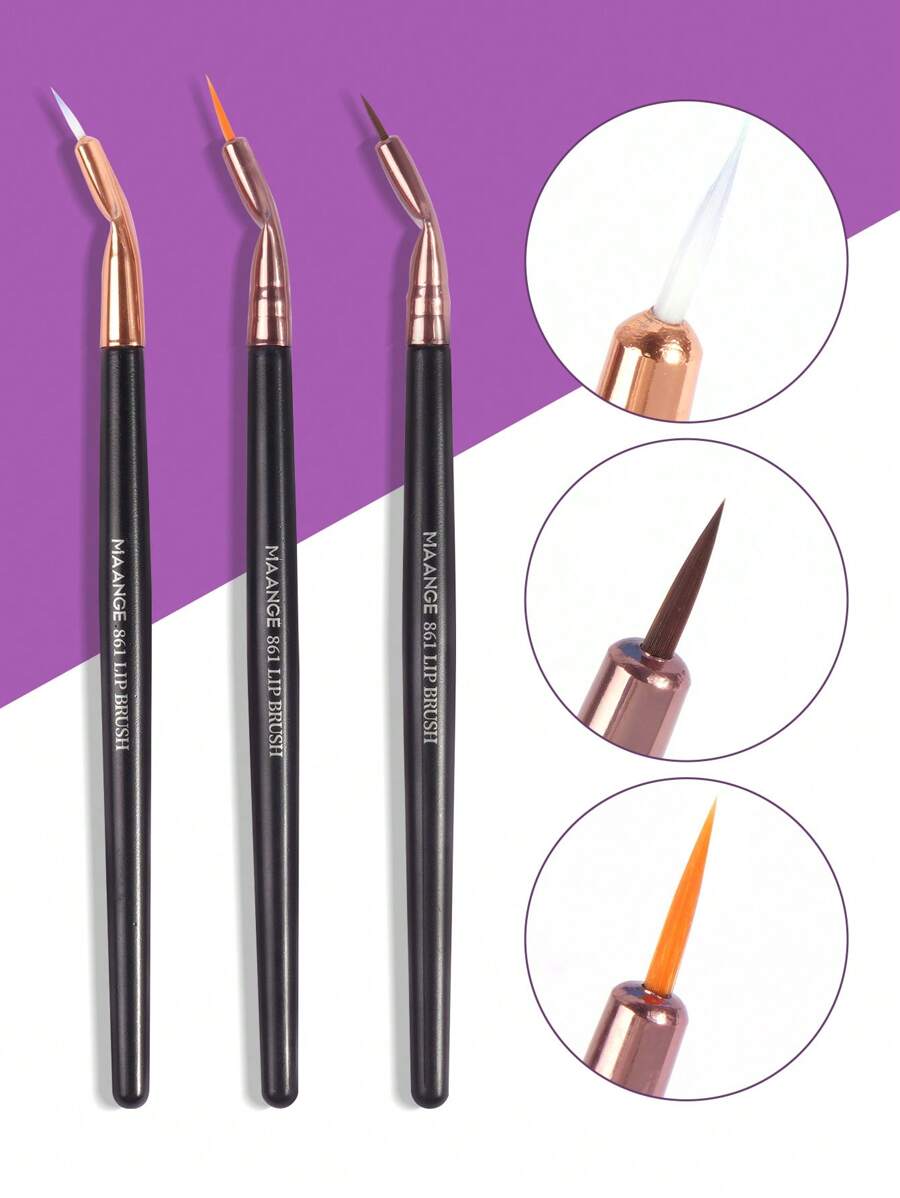 MAANGE 3件套专业眼线刷套装，化妆工具，柔软纤维材质，方便携带，旅行必备，包含眉刷、眼影刷、螺旋刷等，赠品 - 黑色 - 查看 1