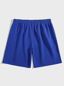 ROMWE MEN Street Life Quần Short Nam Dây kéo Túi Thắt nơ trước Hoạt hình Lá thư Giải trí - Xanh đậm - Xem 2