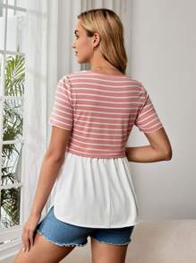 SHEIN Maternity Striped Print Peplum Nursing Tee - Multicolor - View 2