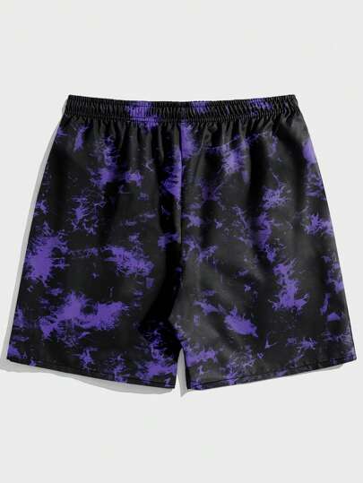 Street Life Men Tie Dye Alien & Letter Graphic Drawstring Waist Shorts, School