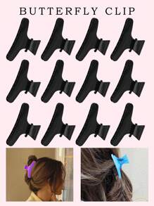 Hair Clips,12Pcs Salon Butterfly Hair Clip Hair Clips For Styling Hair Diy Styling Tools - Black - View 1