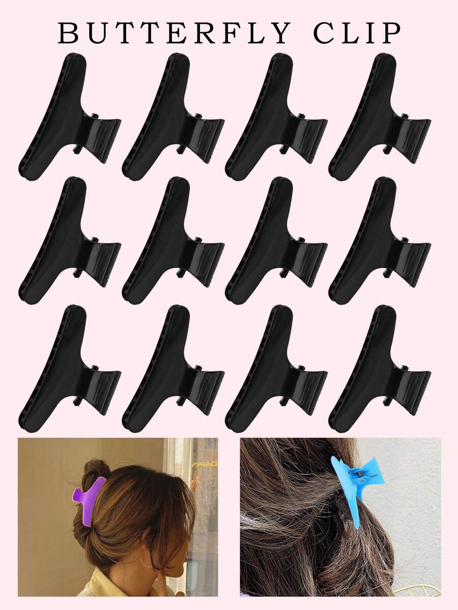 Hair Clips,12Pcs Salon Butterfly Hair Clip Hair Clips For Styling Hair Diy Styling Tools - Black - View 1