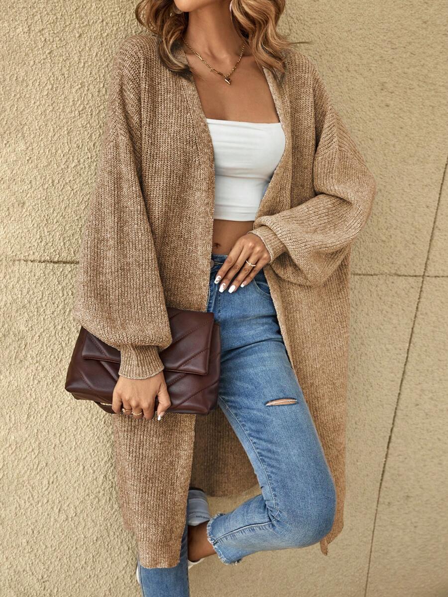 SHEIN LUNE Drop Shoulder Casual Design Cardigan In Fall/Winter - Apricot - View 1