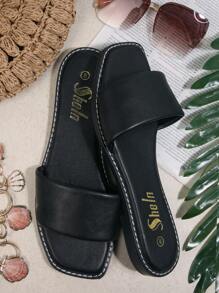 Dép bệt Nữ màu trơn Đúng mốt - màu đen - Xem 2