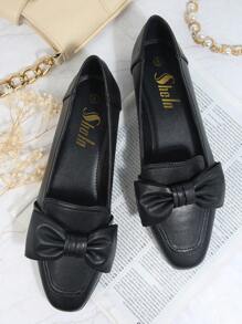 包頭蝴蝶結細節樂福鞋 - 黑色 - 查看 2