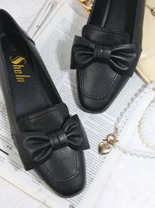 包頭蝴蝶結細節樂福鞋 - 黑色 - 查看 4