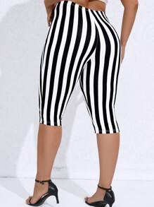 SHEIN LUNE Quần lót kích thước lớn Sọc Giải trí - Đen và trắng - Xem 2