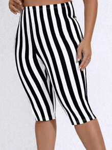 SHEIN LUNE Quần lót kích thước lớn Sọc Giải trí - Đen và trắng - Xem 3