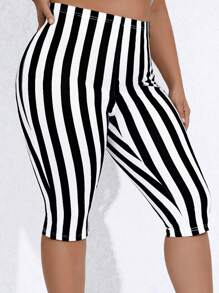 SHEIN LUNE Quần lót kích thước lớn Sọc Giải trí - Đen và trắng - Xem 1