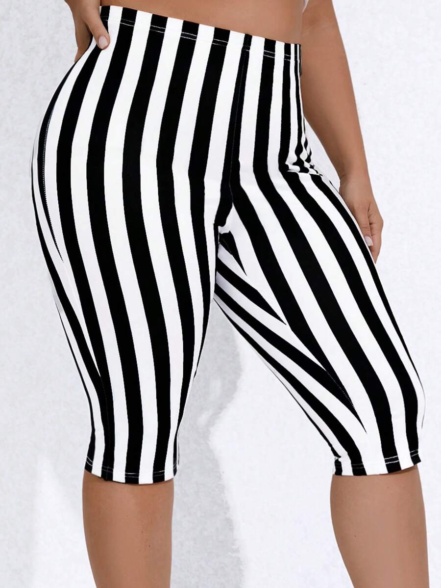 SHEIN LUNE Quần lót kích thước lớn Sọc Giải trí - Đen và trắng - Xem 1