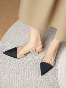 Women Two Tone Point Toe Pyramid Heeled Slingback Pumps, Elegant Outdoor Pumps