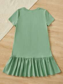 SHEIN 青少女花卉和標語圖形荷葉邊散摺禮服 - 薄荷綠 - 查看 2