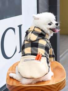 1 chiếc áo khoác thú cưng họa tiết kẻ sọc cho chó và mèo cho thời tiết lạnh - Màu vàng - Xem 1