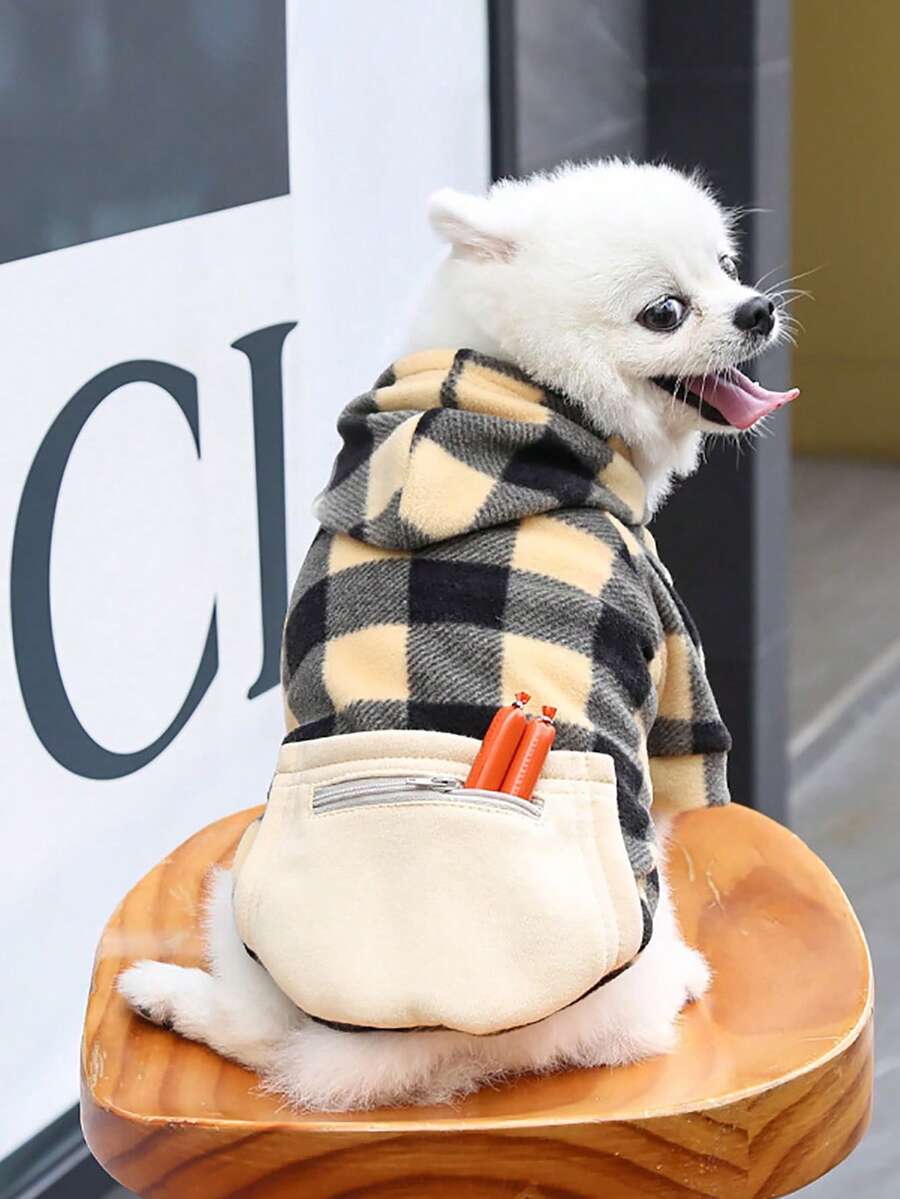 1 chiếc áo khoác thú cưng họa tiết kẻ sọc cho chó và mèo cho thời tiết lạnh - Màu vàng - Xem 1