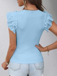 SHEIN VCAY 素色荷葉邊T恤 - 淺藍色 - 查看 2