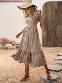 Breezaya Đầm Xù Viên lá sen màu trơn Giải trí - Màu be - Xem 1