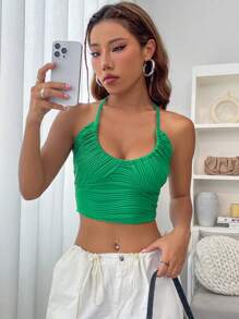 SHEIN Unity 素色繞頸短上衣 - 綠色 - 查看 4