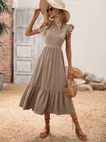 Breezaya Đầm Xù Viên lá sen màu trơn Giải trí - Màu be - Xem 4