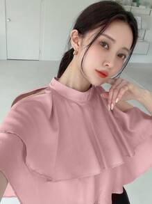 DAZY 冷肩襯邊襯衫,襯有荷葉邊 - 藕粉色 - 查看 3