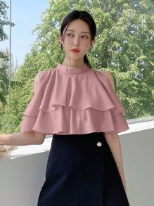 DAZY 冷肩襯邊襯衫,襯有荷葉邊 - 藕粉色 - 查看 5