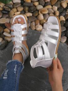 Women Metallic Gladiator Sandals, Vacation Silver Flat Sandals - Silver - View 6
