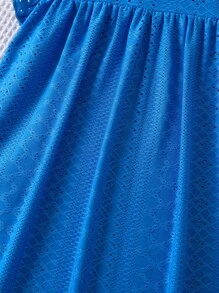 SHEIN Vestido de línea A con volados en el dobladillo, mangas cortas y calado de punto para niñas, estilo dulce y fresco, elegante, apropiado para verano, exteriores y toda ocasión, fresco y fresco en el caluroso verano - Azul - Ver 5